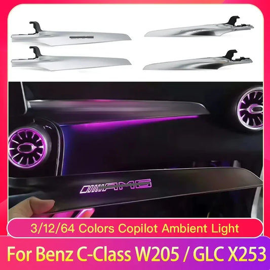 Atmosphere Lamp Cover For Mercedes-Benz C/GLC class W205 X253 2014-2020 MB Co-pilot Neon Ambient Light LED 3/64 Colors